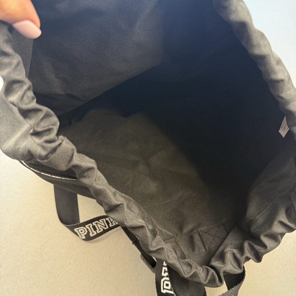 Victoria's Secret PINK ~ Excellent Metallic Drawstring Backpack Black/Silver EUC - Picture 8 of 8